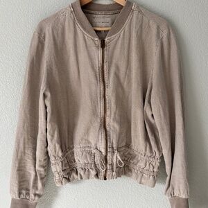 Lucky Brand, Tan, M, Linen Mix Bomber Utility Jacket with Draw String